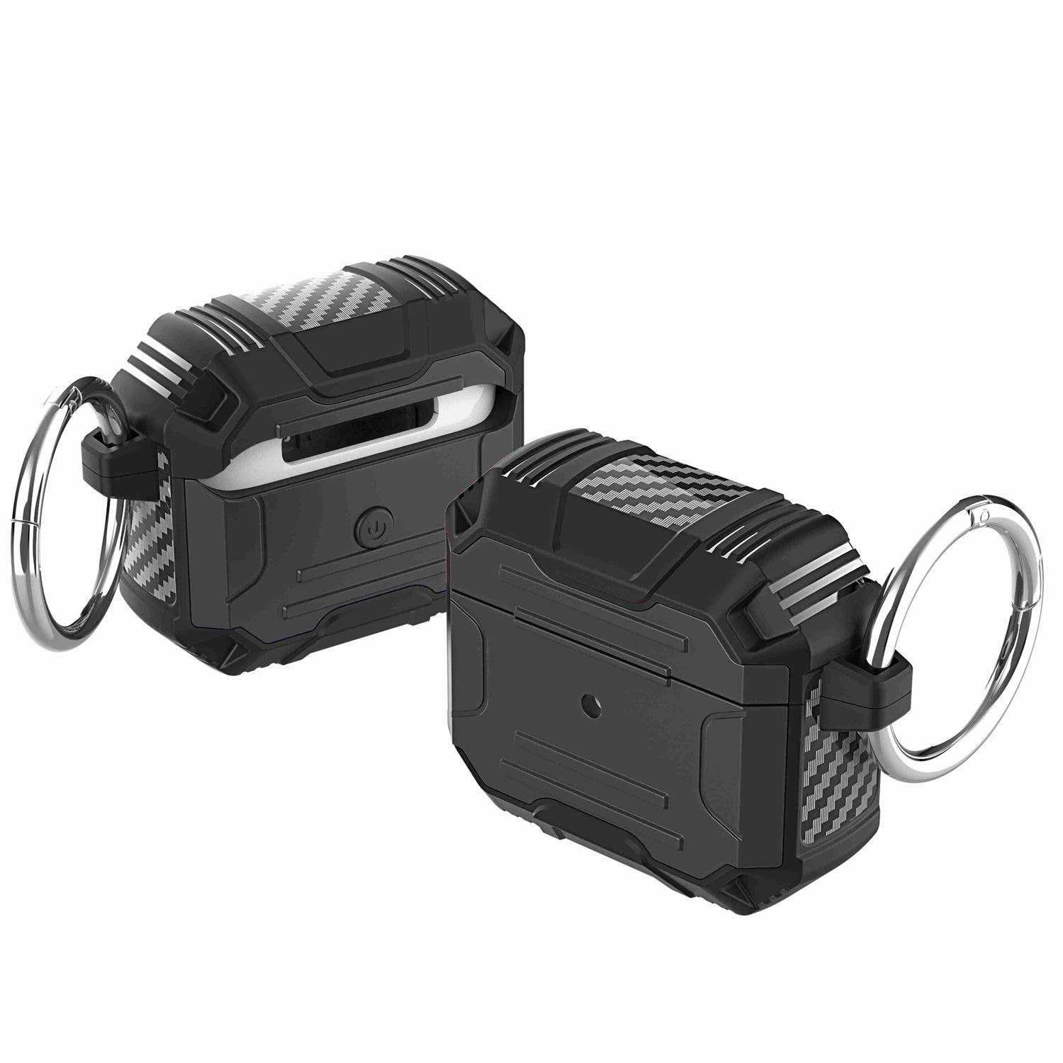 For AirPods Pro Rugged ShockProof Hybrid With Metal Hook Case Cover - Black