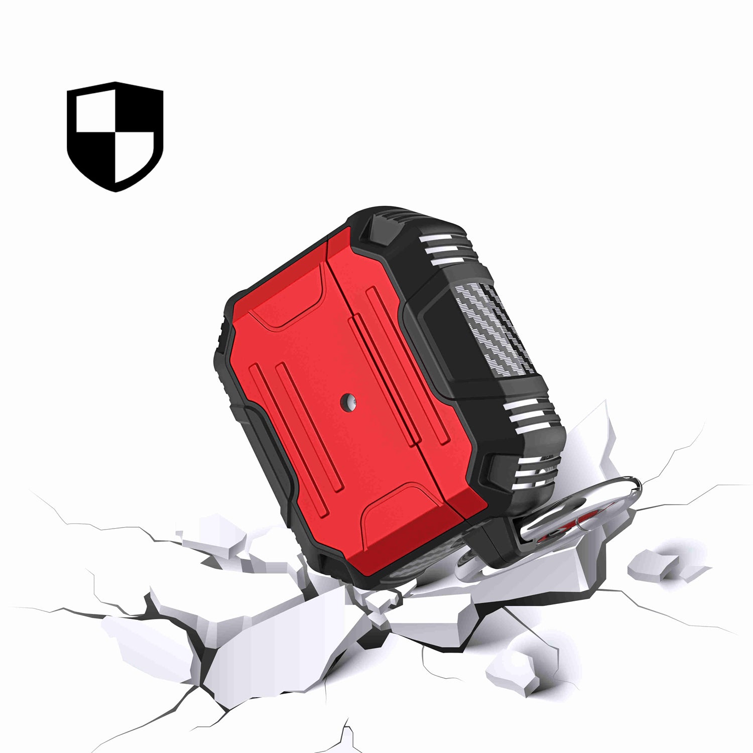 For AirPods Pro Rugged ShockProof Hybrid With Metal Hook Case Cover - Red