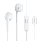 White earphones with a USB-C connector on a white background