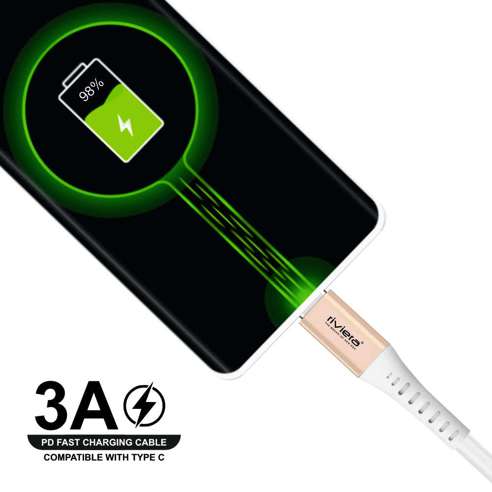 Clear Blister - 5FT Fast Charging Cable [USB - Type C (PD)] - White w/ Golden Shell (74)