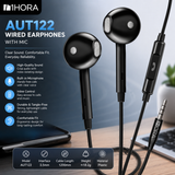 1HORA AUT122 Wired Earphones with Mic – 3.5mm In-Ear Headphones