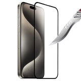 iPhone 16 Pro Max 6.9 inch Bulk White Paper Card Package Black edged Tempered Glass (Black)