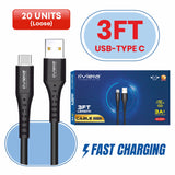 20X LOOSE Cable in CounterDisplay Box - 3FT Fast Charging Cable [USB - Type C (PD)] - Black w/ Black Shell (25)