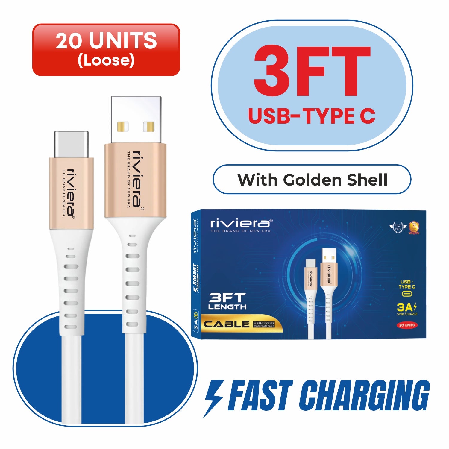 20X LOOSE Cable in CounterDisplay Box - 3FT Fast Charging Cable