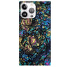 Phone case with a colorful, abstract design on a white background