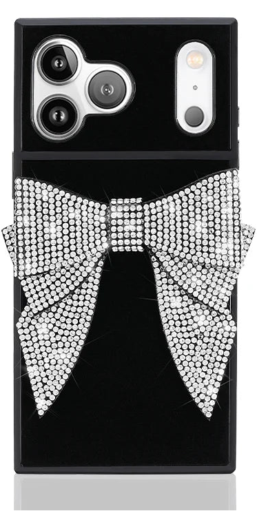 Luxurious phone case with a bow design and 'The Elite Collection' branding.