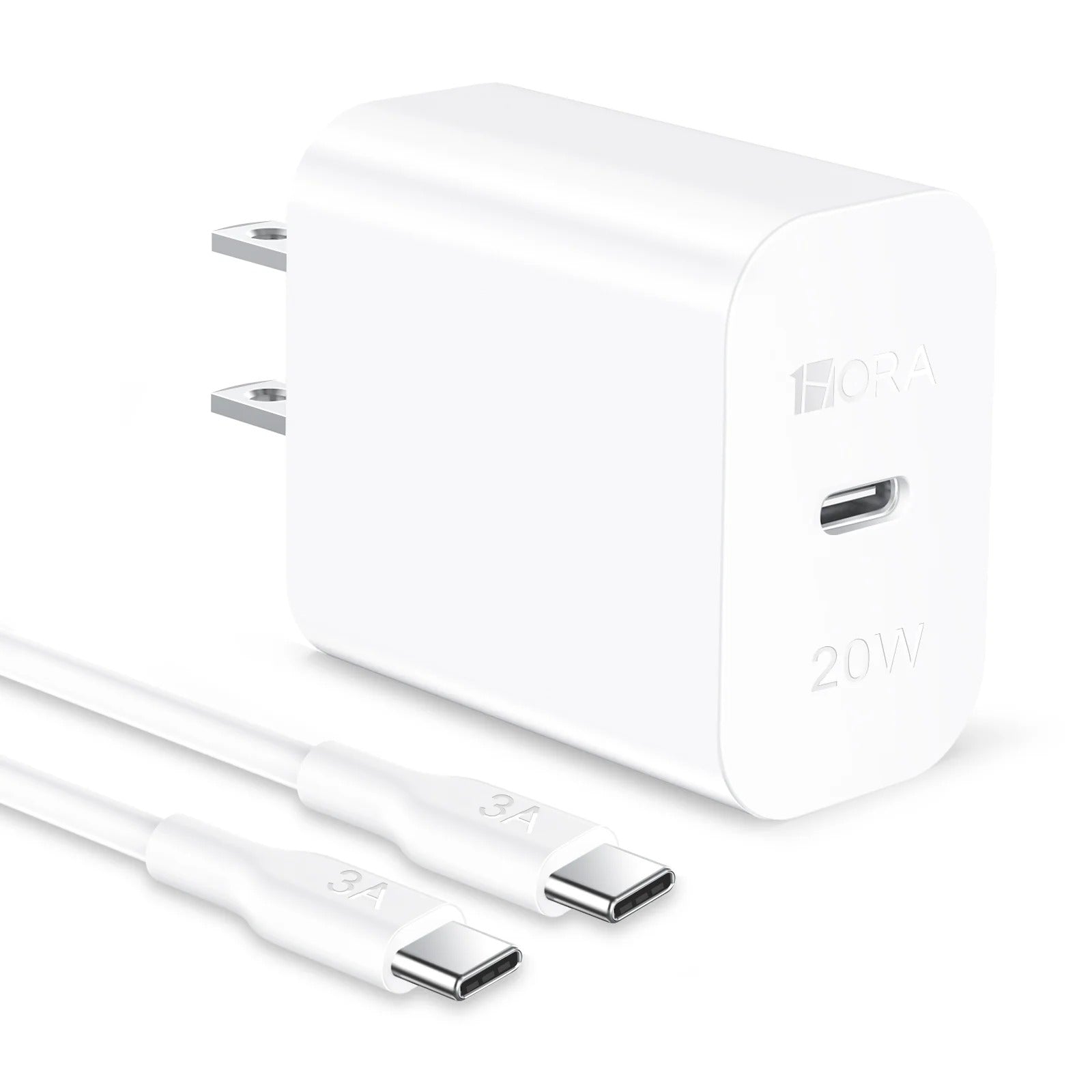 20W Fast USB-C Wall Charger with Cable | PD Type-C Fast Charging Block (iPhone, Samsung, Pixel)