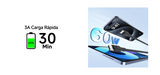 Fast charging advertisement with text and icons on a white background