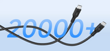 Two USB cables with connectors on a light blue background, featuring the number '20000+'.