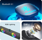 Bluetooth PC Speakers BOC241 – RGB LED, Wireless & USB/AUX Desktop Soundbar for Laptop & Gaming Setup